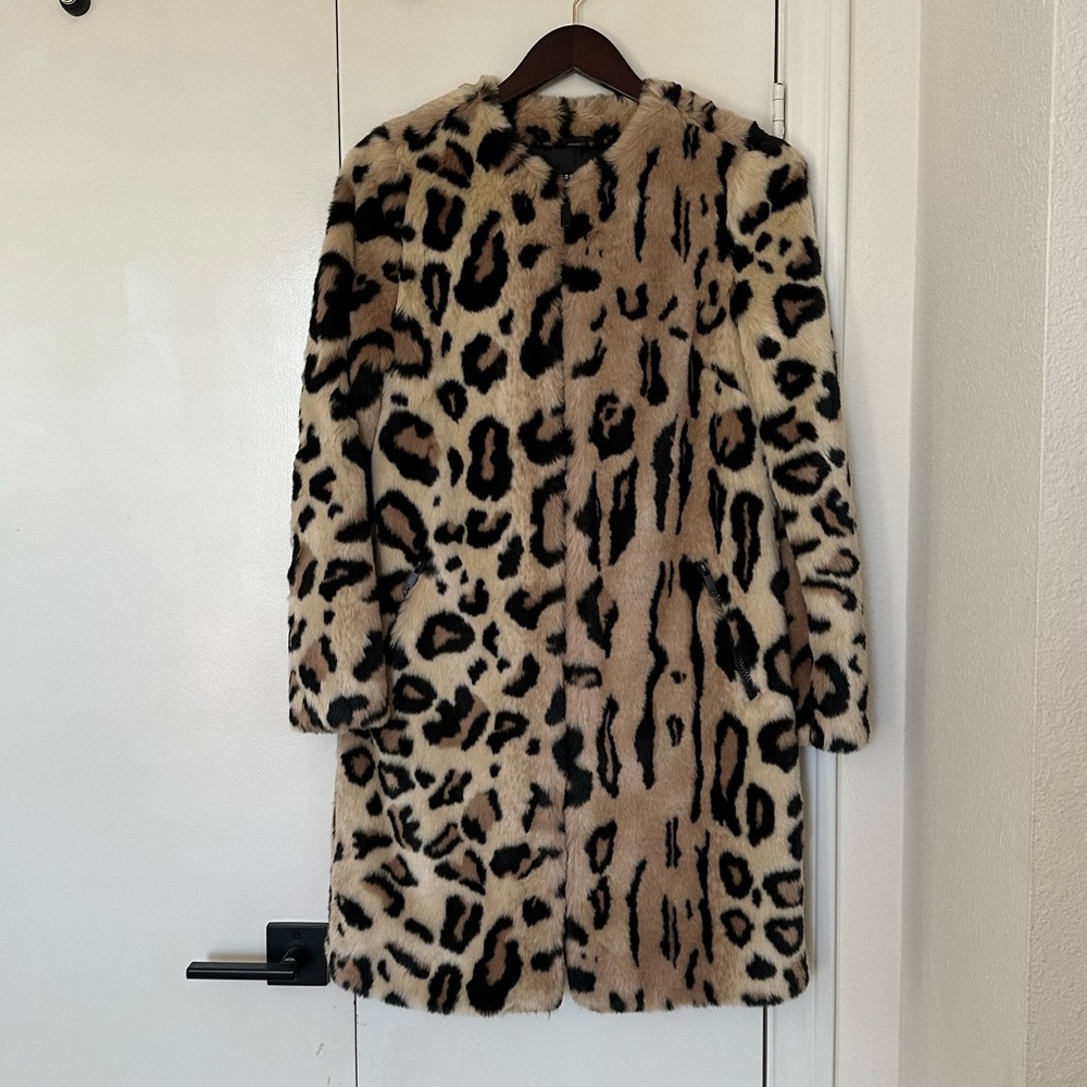 NWT DKNY Leopard Faux Fur Mid Length Jacket Coat
